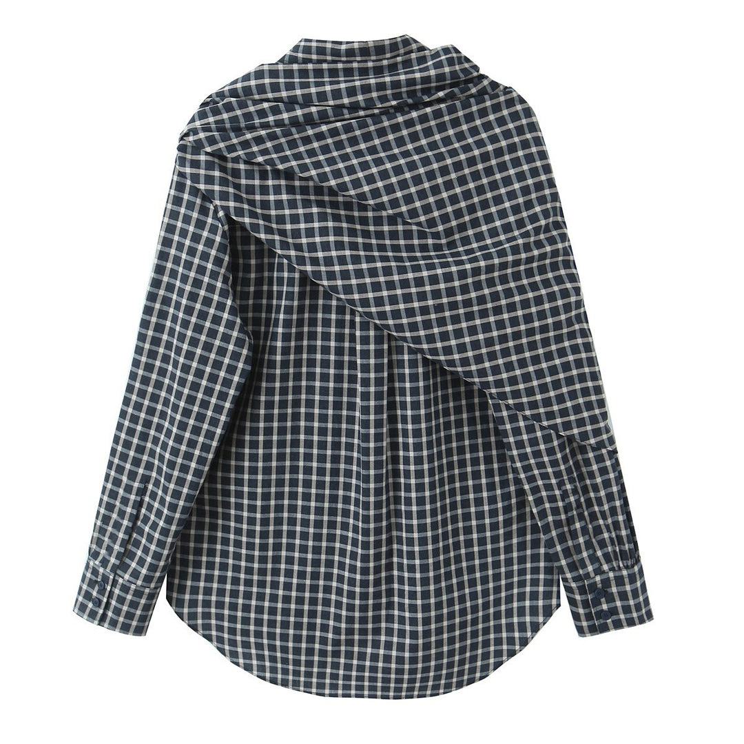Damen Kariertes Hemdblusen-Shirt mit asymmetrischem Tuchdetail Echo Archiv