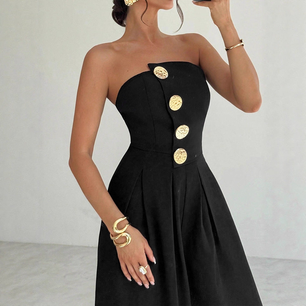 Damen Elegantes Jumpsuit mit asymmetrischem Ausschnitt und dekorativen Knöpfen Echo Archiv