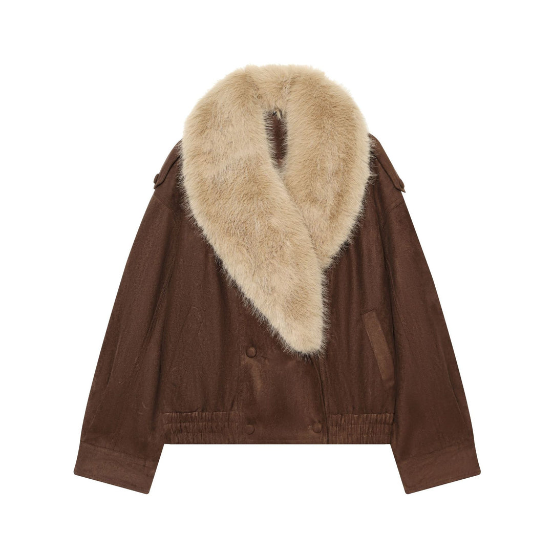 Damen Cropped Veloursjacke mit voluminösem Kunstfell‑Schalkragen Echo Archiv