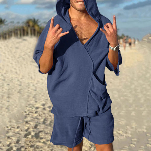 Herren lässiges Strand-Outfit mit Kapuze und praktischen Taschen Echoarchiv