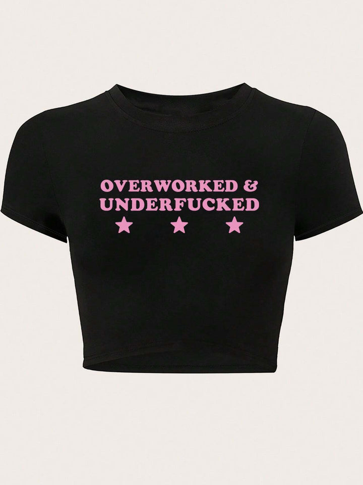 Damen Crop-T-Shirt mit inspirierendem Aufdruck und figurbetontem Schnitt Echo Archiv