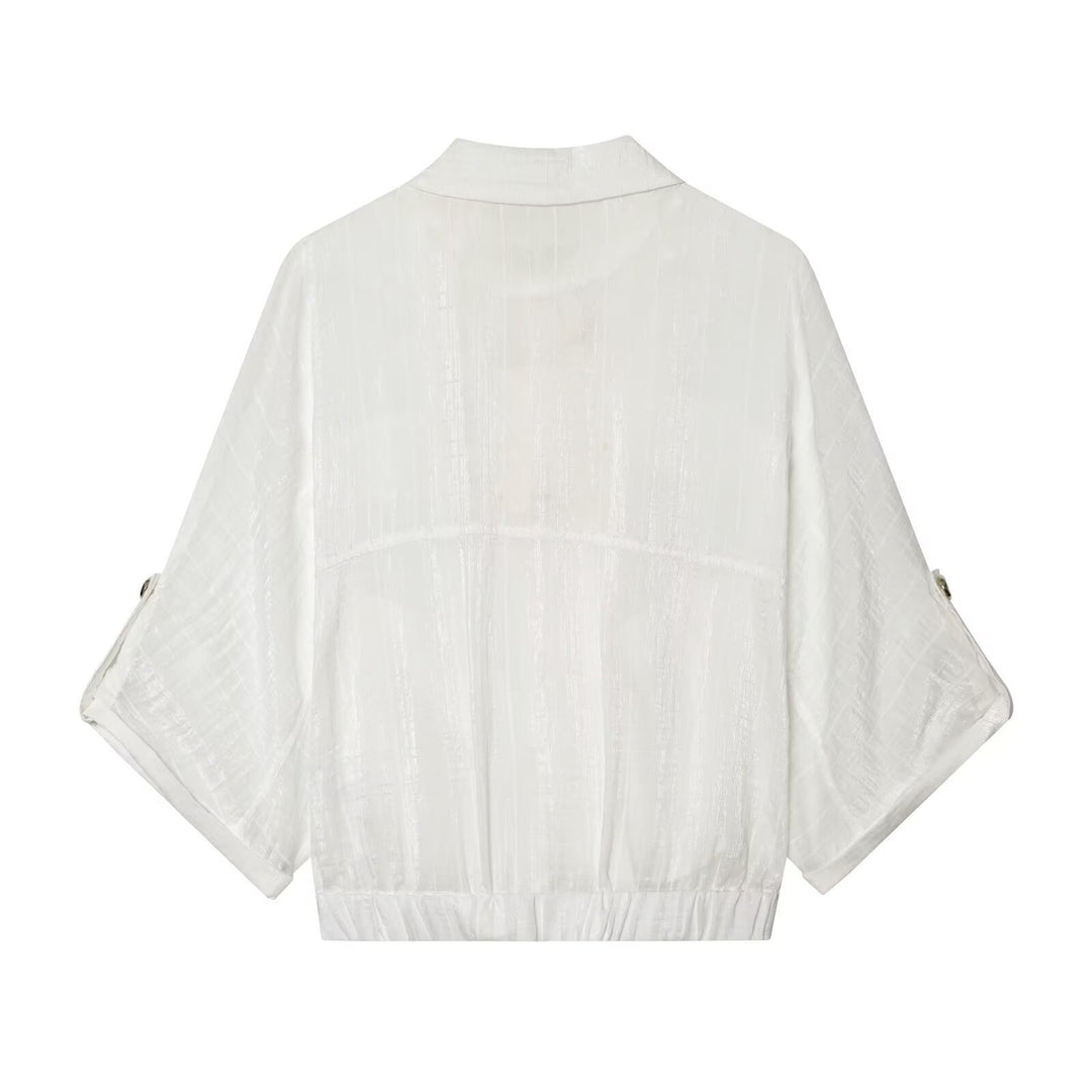 Damen Cropped-Hemdenbluse mit Fledermausärmeln, Brusttaschen und elastischem Taillenbund Echo Archiv