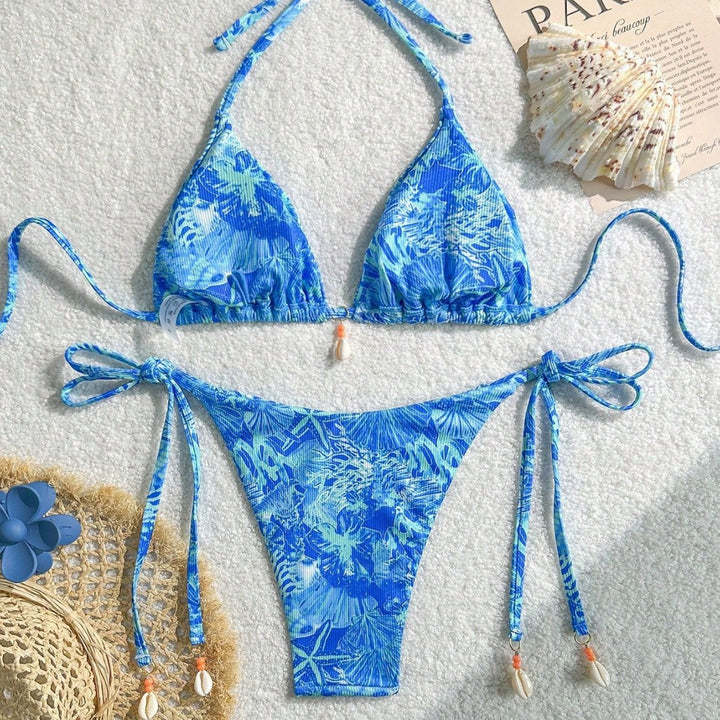 Damen Triangel-Bikini mit tropischem Muster und verspielten Bindebändern Echo Archiv