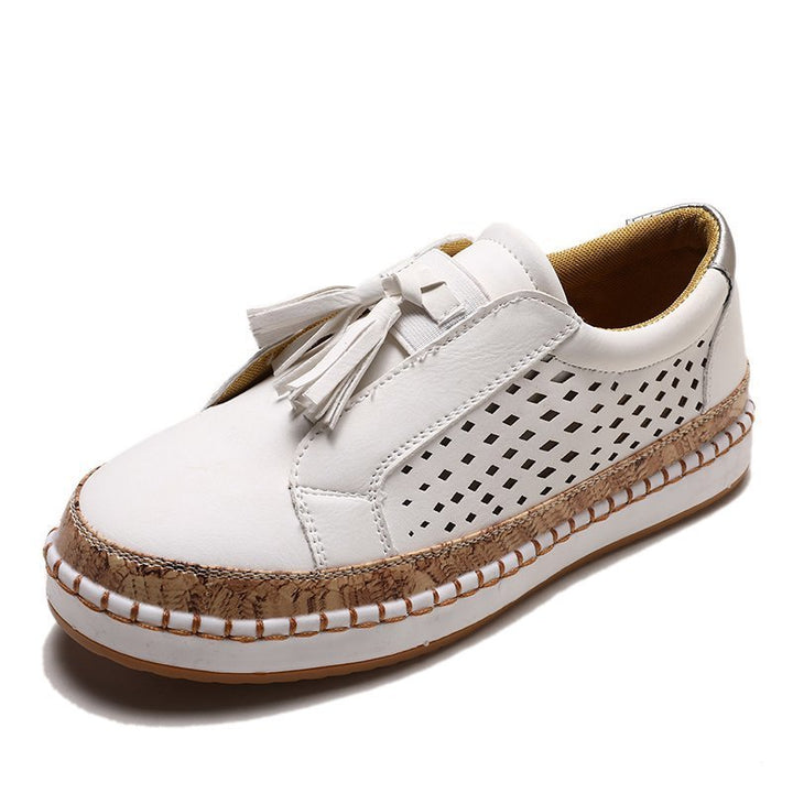Damen perforierter Tassel-Slip-On Loafer mit Korkoptik-Plateau und gepolstertem Komfortfußbett Echo Archiv