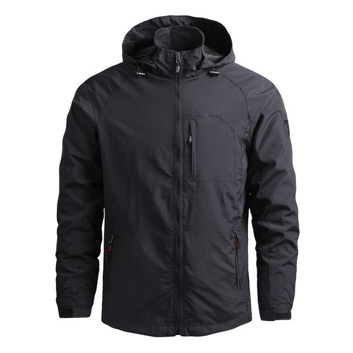 Herren leichte technische Kapuzen-Fieldjacke mit Brustreißverschluss und Multifunktions‑Taschen Echoarchiv