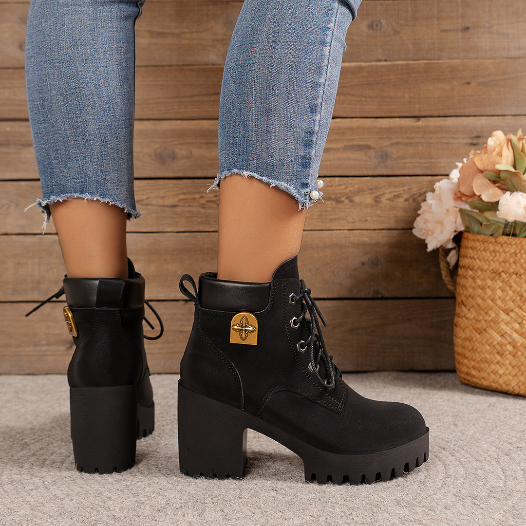 Damen nan knöchelhohe Schnürstiefelette mit robustem Profilabsatz und gepolstertem Schaft Echo Archiv