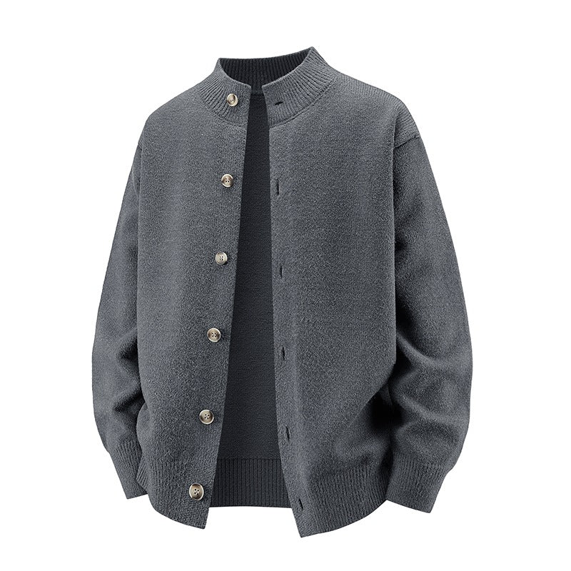 Herren Grobstrick-Cardigan mit Stehkragen, durchgehender Knopfleiste & gerippten Abschlüssen Echoarchiv