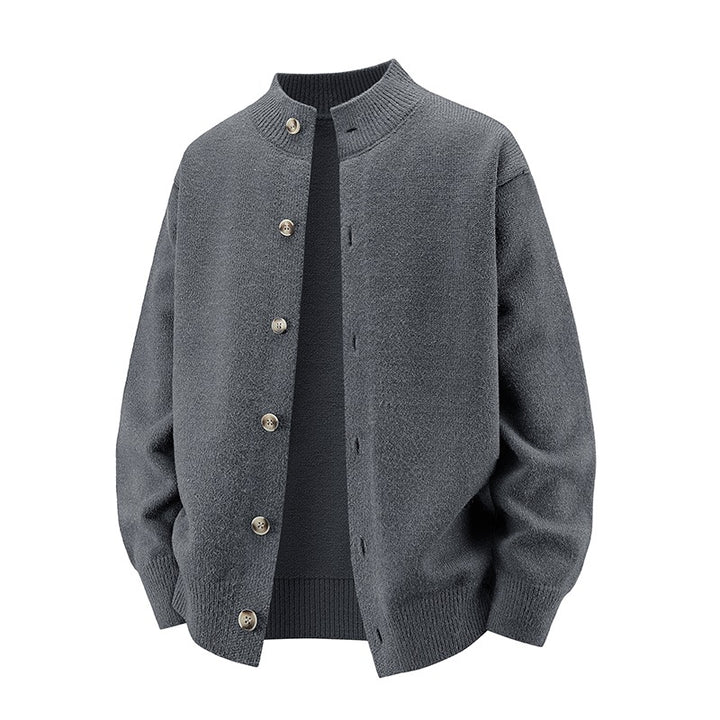 Herren Grobstrick-Cardigan mit Stehkragen, durchgehender Knopfleiste & gerippten Abschlüssen Echoarchiv