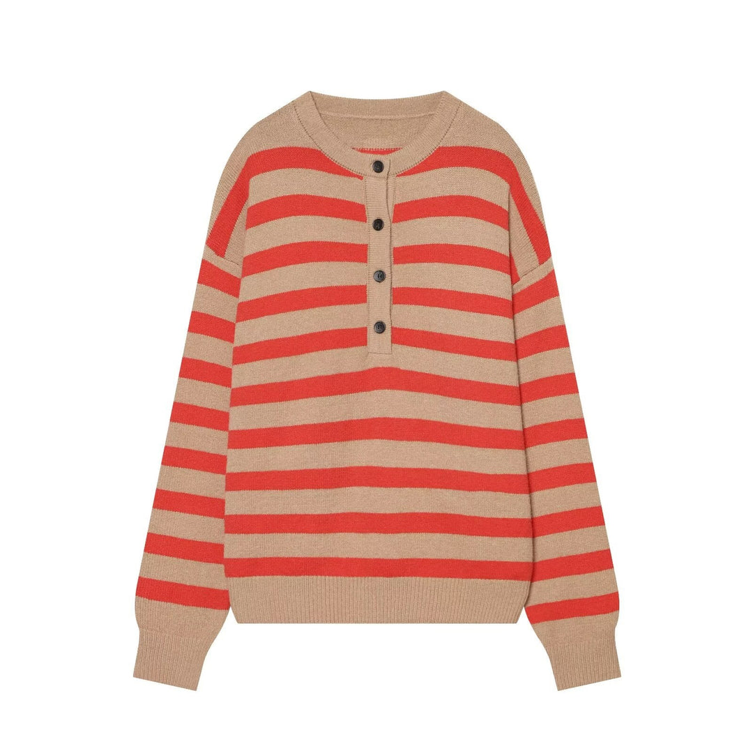 Damen Gestreifter Strickpullover mit Henley-Knopfleiste Echo Archiv