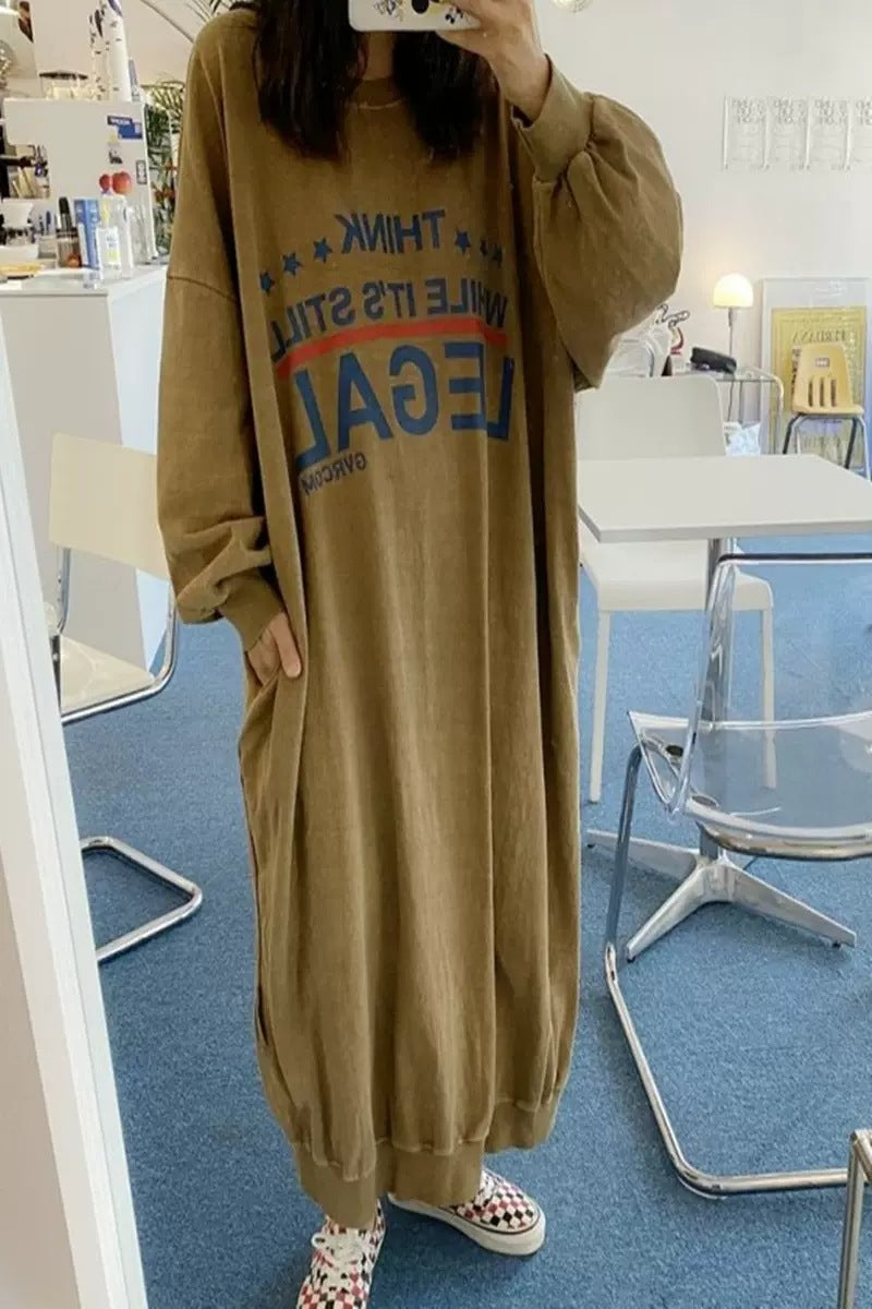 Damen Oversized Sweatkleid mit Ballonärmeln und geriffeltem Saum Echoarchiv