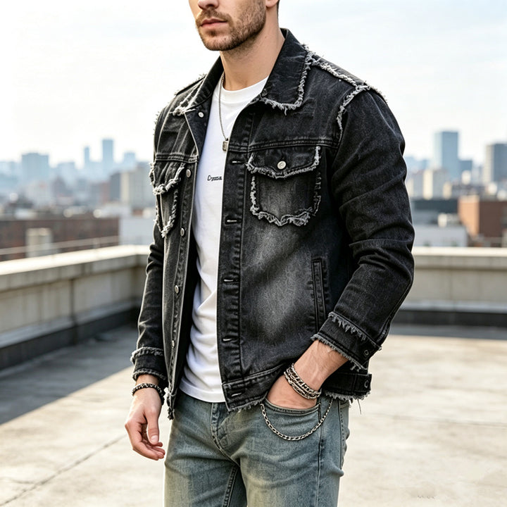 Herren Modische Jeansjacke mit Fransen Echoarchiv