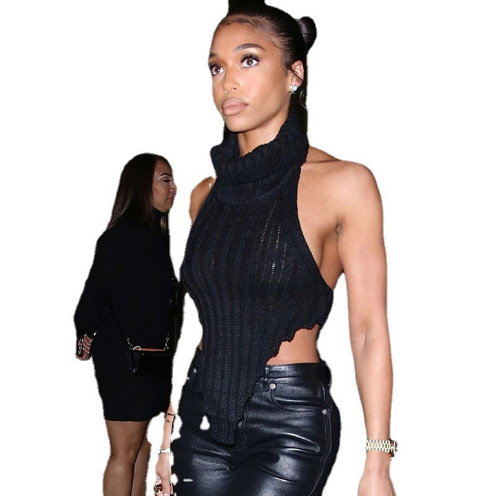 Damen cropped Stricktop mit hohem Kragen Echo Archiv