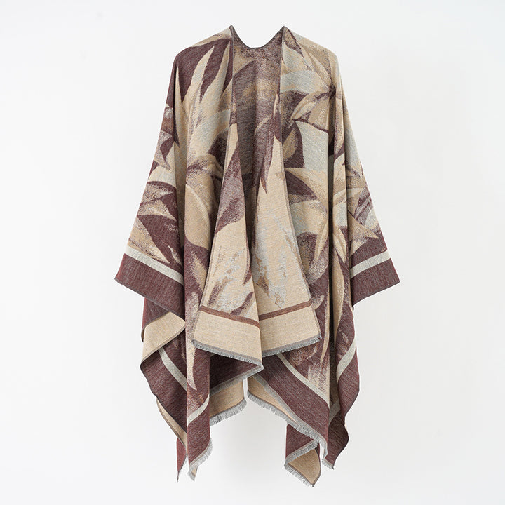 Damen Jacquard-Überwurfponcho mit floral-abstrakter Webstruktur und weichfallendem Oversize-Cape Echo Archiv