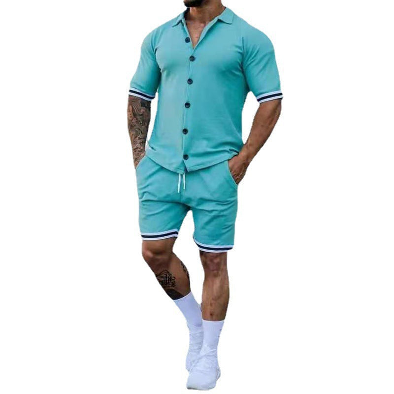 Herren modisches Kurzarm-Hemd und Shorts Set mit kontrastierenden Details Echoarchiv