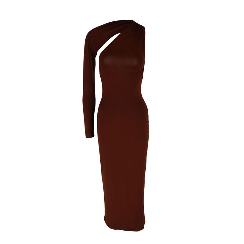 Damen Elegantes asymmetrisches Maxikleid mit einem Ärmel und figurbetonter Silhouette Echo Archiv