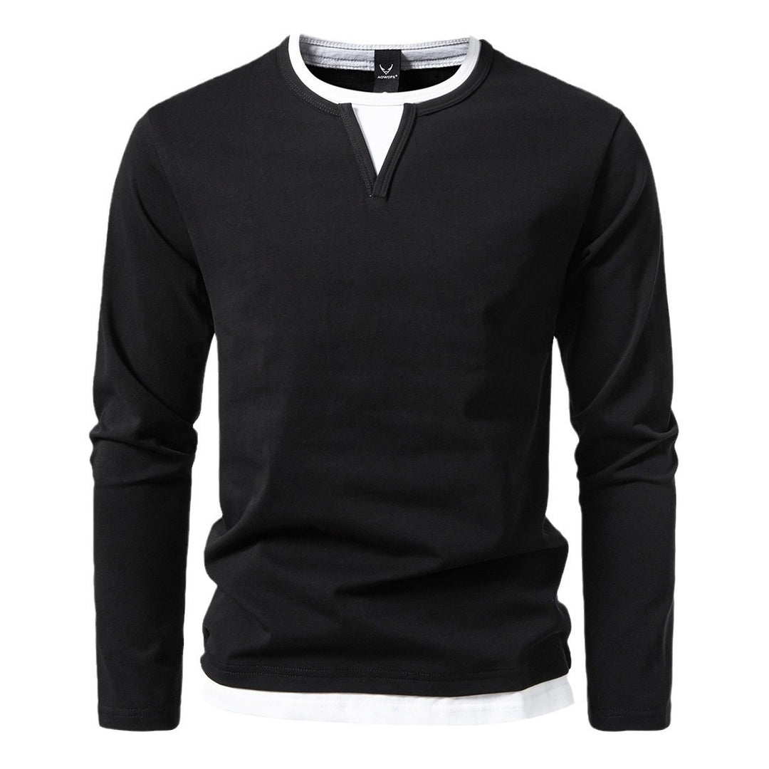 Herren Langarmshirt mit modernem V-Ausschnitt und coolen Layering-Details Echoarchiv