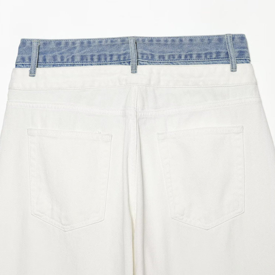 Damen High‑Waist Culotte-Jeans mit weitem Bein und kontrastierendem Jeansbund Echoarchiv