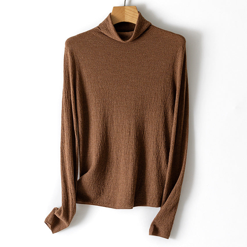 Damen Feiner Crinkle-Rollkragenpullover mit leichtem Fall Echoarchiv