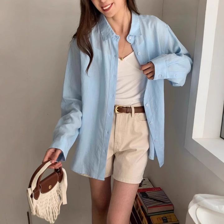 Damen Lässige Oversize-Hemdbluse mit kastiger Silhouette und krempelbaren Ärmeln – Maréline
