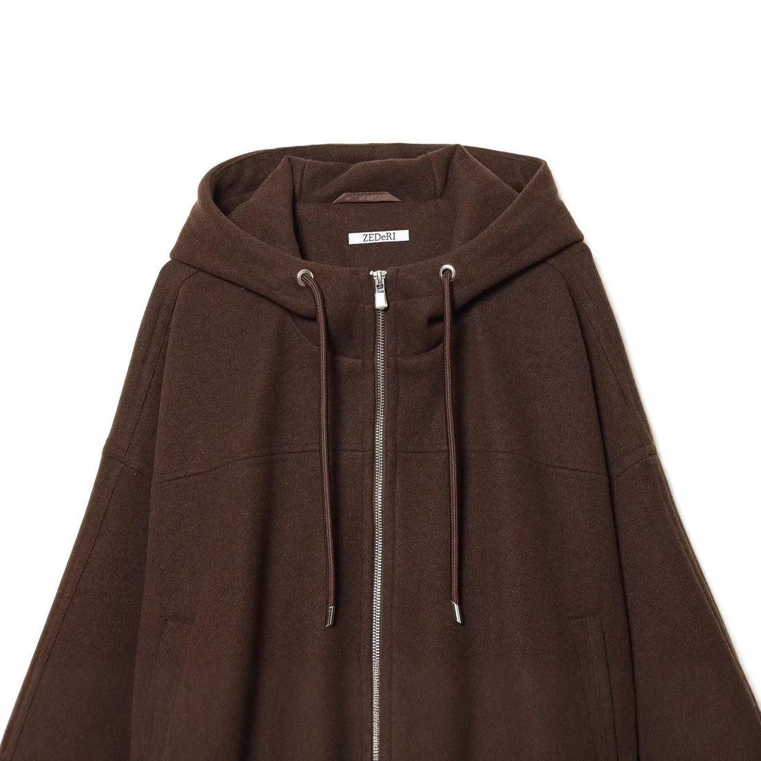 Damen Oversize-Wollmix-Kapuzenjacke mit Reißverschluss und Tunnelzug Echoarchiv