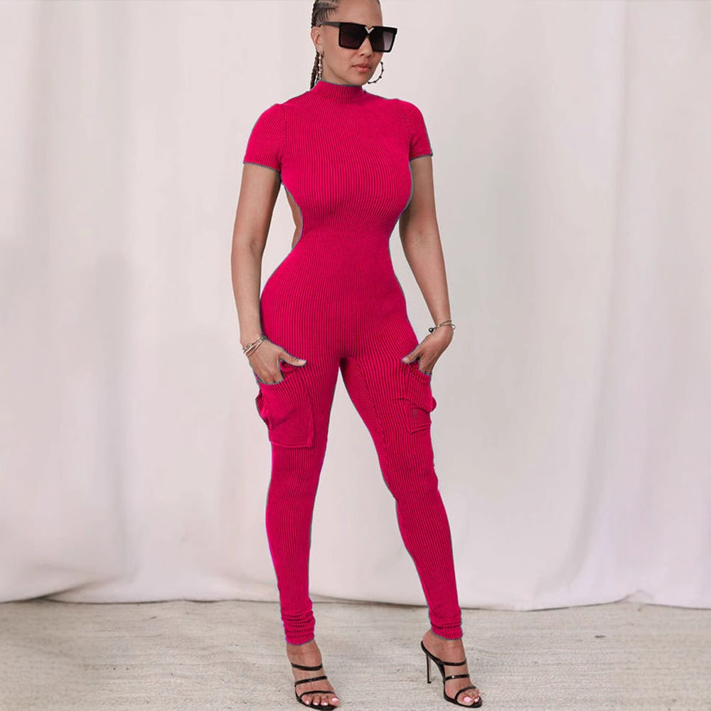 Damen figurbetontes Jumpsuit mit hohem Kragen und Seitentaschen Echo Archiv