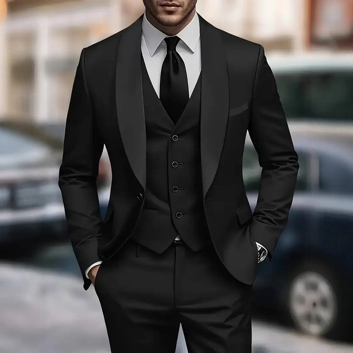 Herren elegantes dreiteiliges Anzugset mit satinierter Weste Echoarchiv