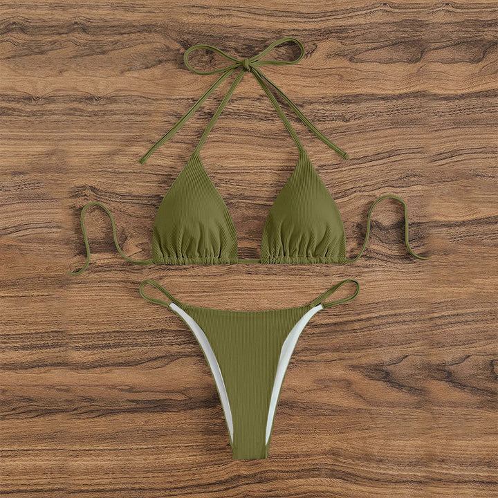 Damen Triangel-Bikini mit feinem Rippstruktur und verspielten Bindebändern Echo Archiv