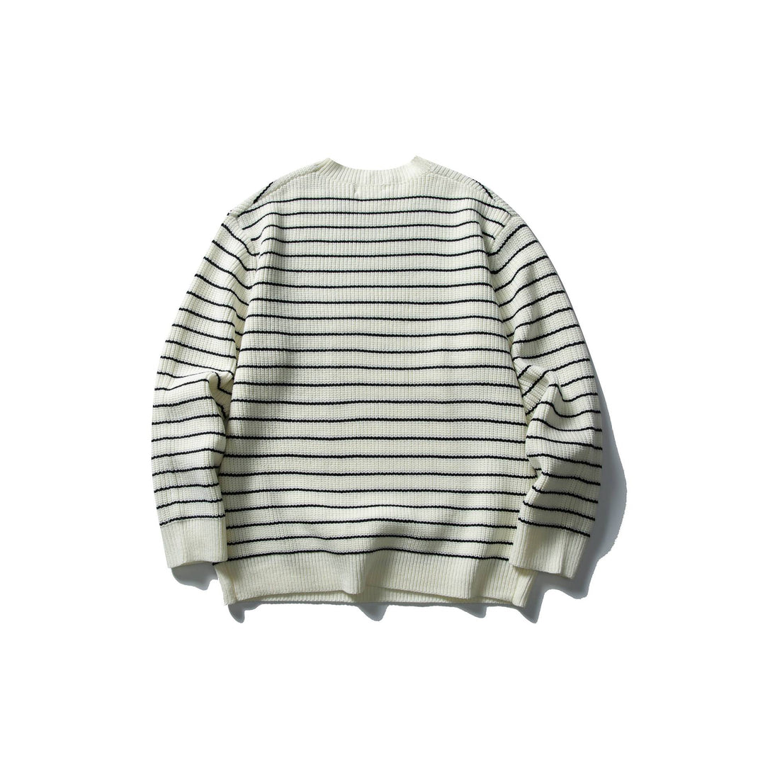 Unisex Gestreifter Strickpullover im Breton‑Look mit grober Rippstruktur und Rundhalsausschnitt Echoarchiv