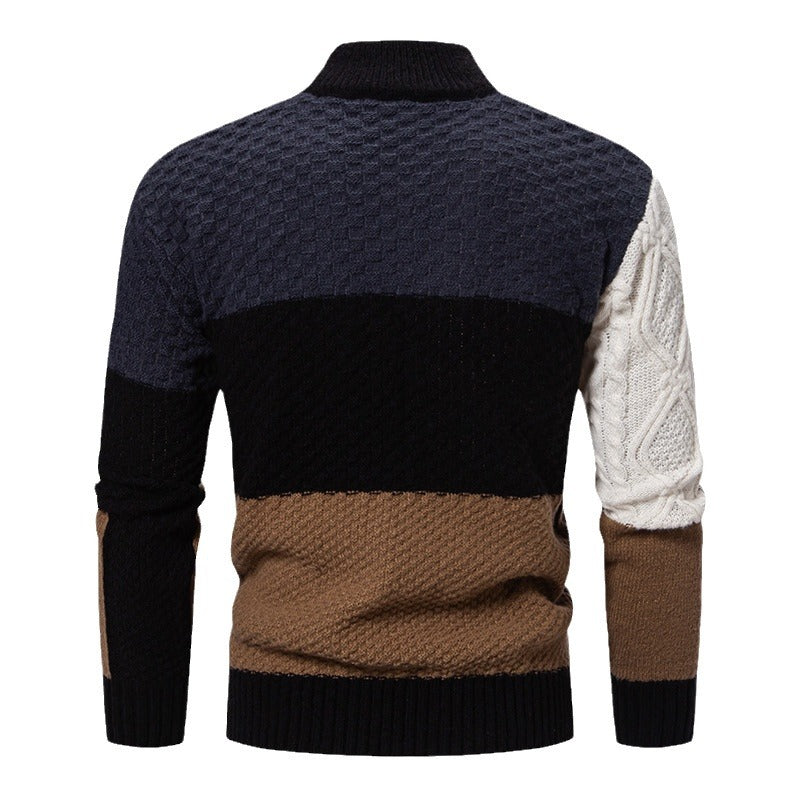 Herren modischer Rollkragenpullover mit modernem Zopfmuster und Farbblockdesign Echoarchiv