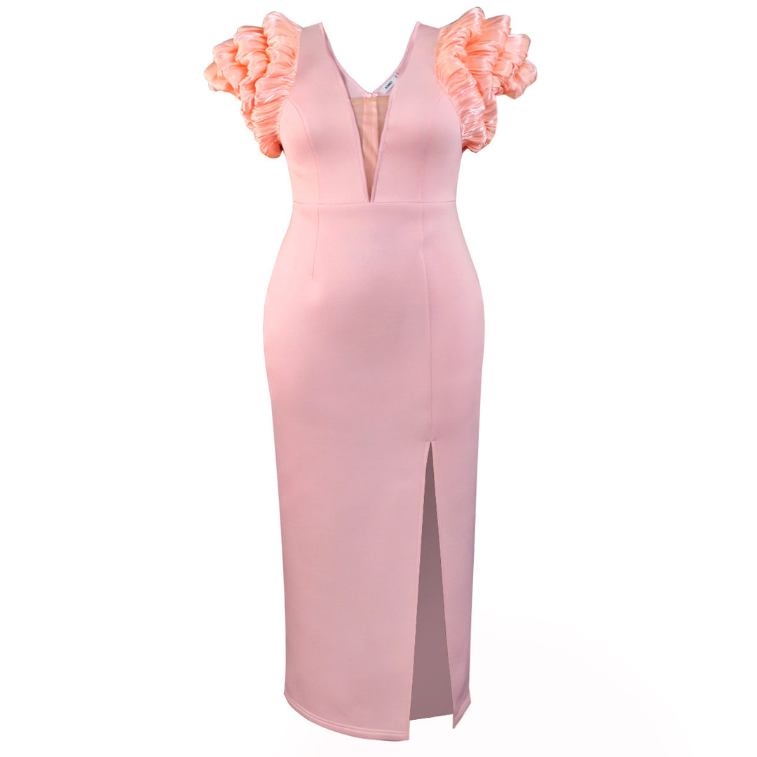 Damen Maxikleid mit extravagantem Volant und tiefem V-Ausschnitt Echo Archiv