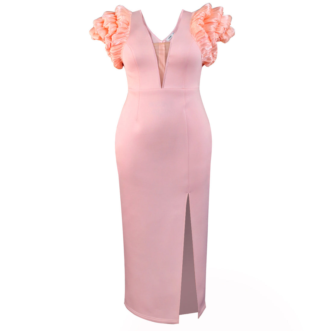 Damen Maxikleid mit extravagantem Volant und tiefem V-Ausschnitt – Valéora