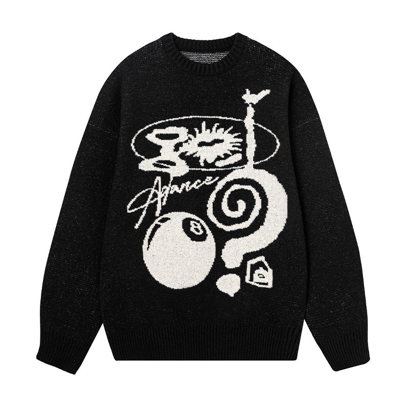 Unisex Oversize Strickpullover mit Kontrastintarsien und Rundhalsausschnitt Echo Archiv