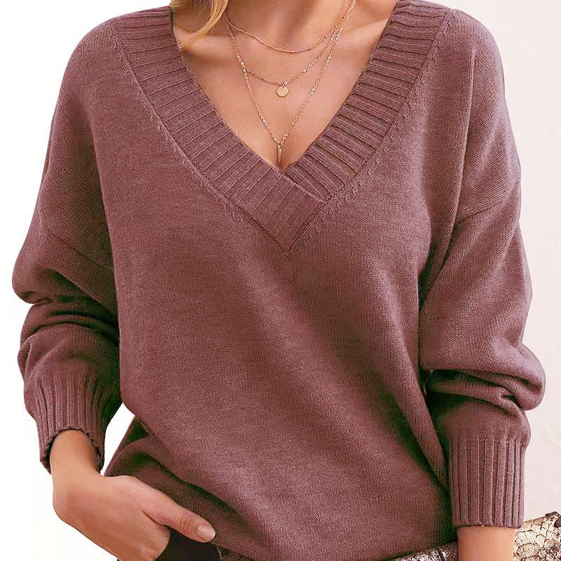 Damen nan Oversized V-Ausschnitt Strickpullover mit gerippten Bündchen Echo Archiv