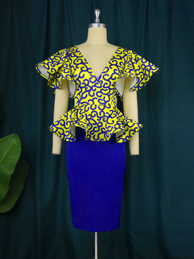 Damen Elegantes Peplum-Oberteil mit schulterfreien Ärmeln und floralem Muster Echo Archiv