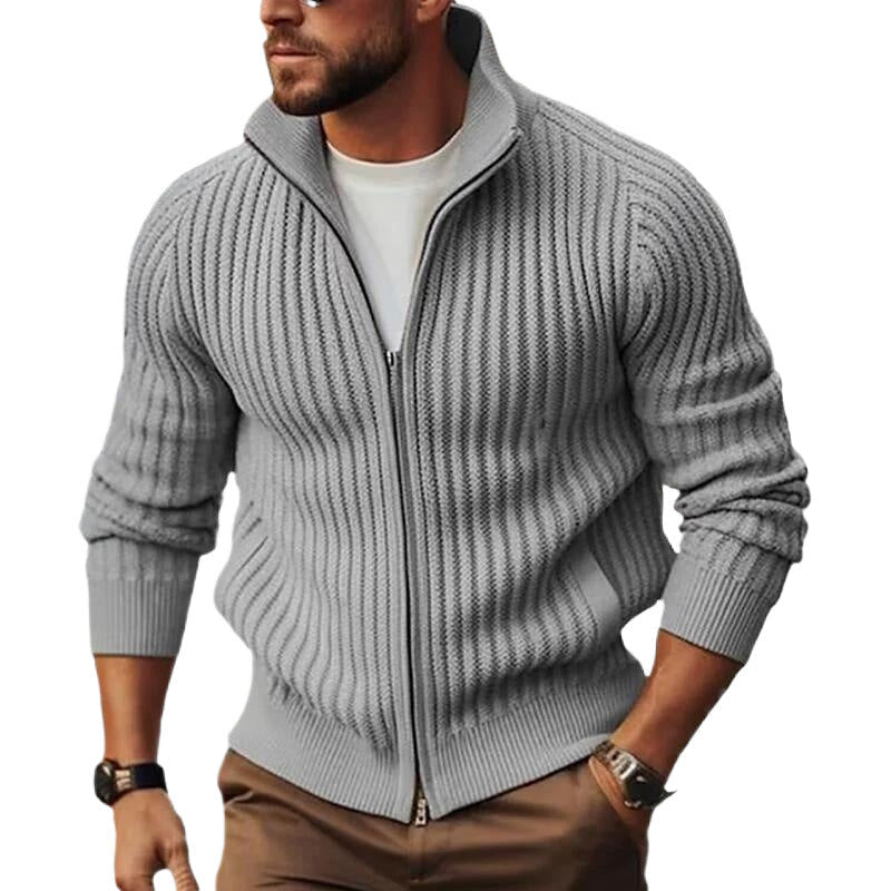 Herren Strickjacke mit Echoarchivrnen Rippdetails und durchgehendem Reißverschluss Echoarchiv
