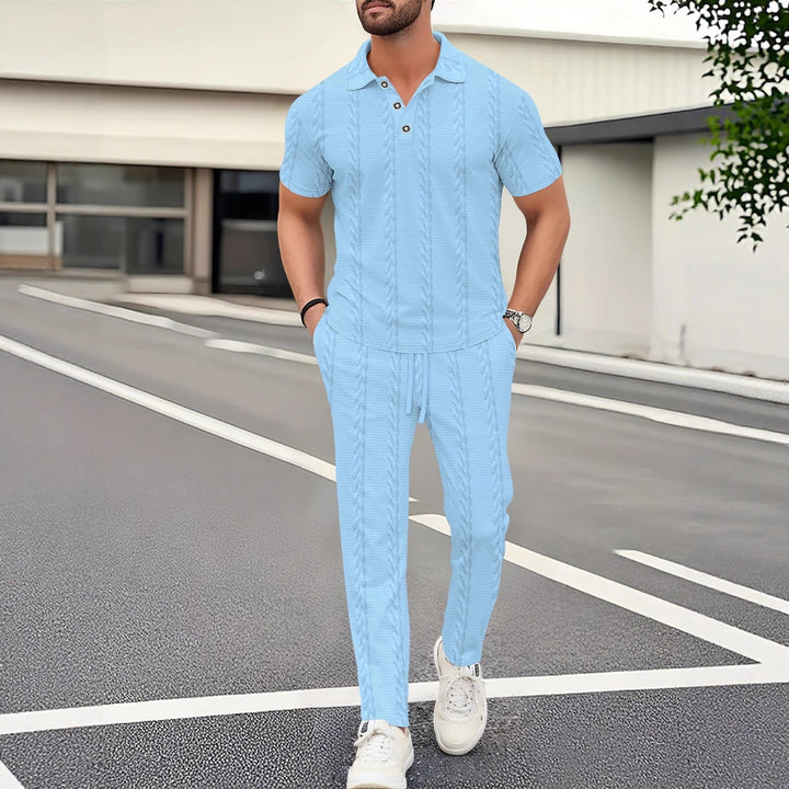 Herren elegantes Freizeitanzug mit stilvollem Strickmuster Echoarchiv