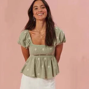 Damen Puffärmel Blusenshirt mit elastischem Bund Echo Archiv
