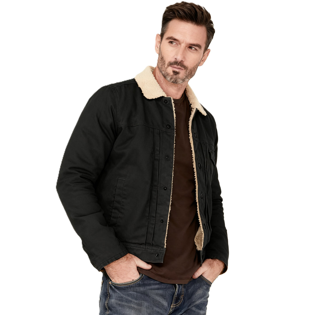 Herren Sherpa-gefütterte Truckerjacke mit Kunstfellkragen Echoarchiv