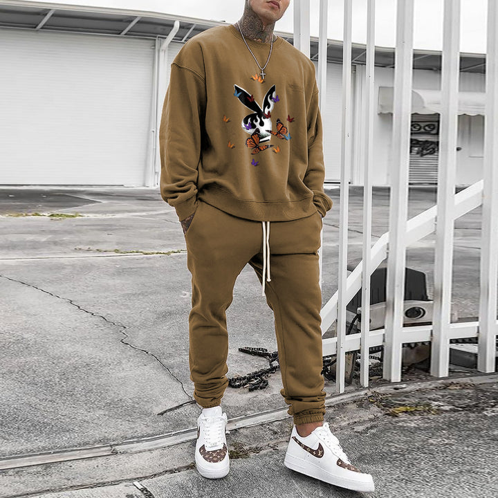 Herren Weit geschnittenes Freizeit-Set aus Baumwollfleece mit grafischem Frontprint und Kordel-Jogger Echoarchiv