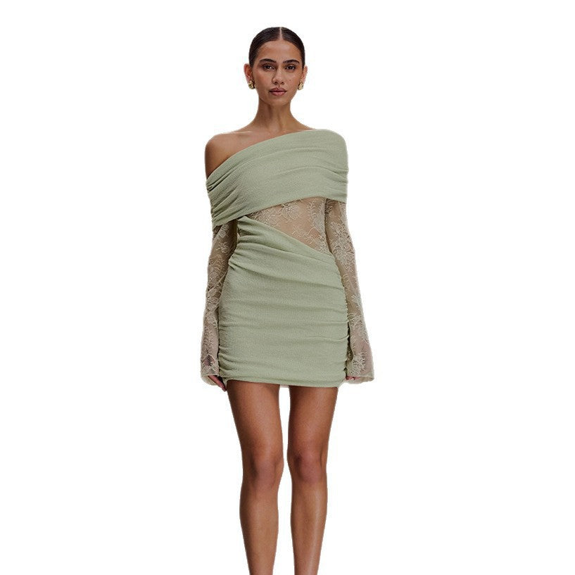 Damen elegantes Minikleid mit Spitzenärmeln Echo Archiv