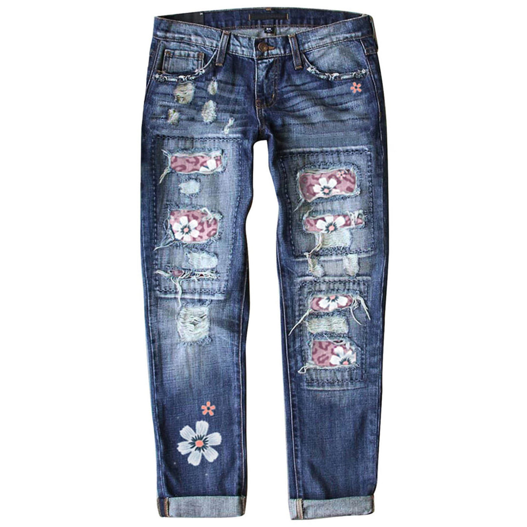 Damen nan verwaschene schmale Jeans mit Leopardenpatches und Glitzerbesatz Echo Archiv
