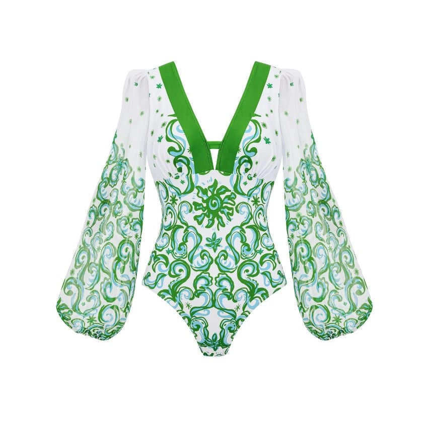 Damen One-Shoulder Badeanzug mit transparentem Wickelrock Echo Archiv