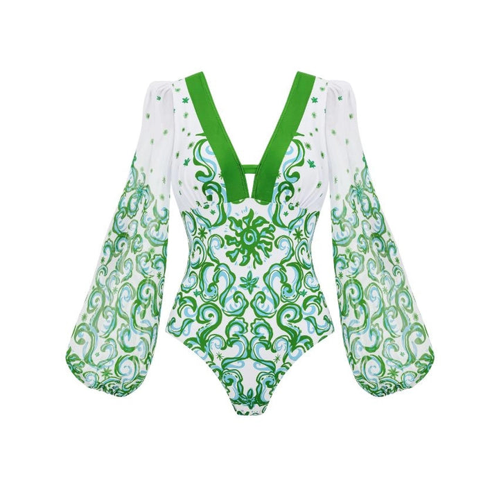 Damen One-Shoulder Badeanzug mit transparentem Wickelrock Echo Archiv