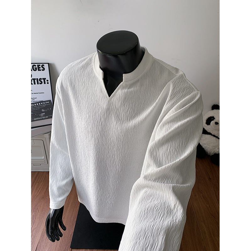 Herren Feinstrukturiertes Langarmshirt mit Stehkragen und V‑Einsatz Echo Archiv