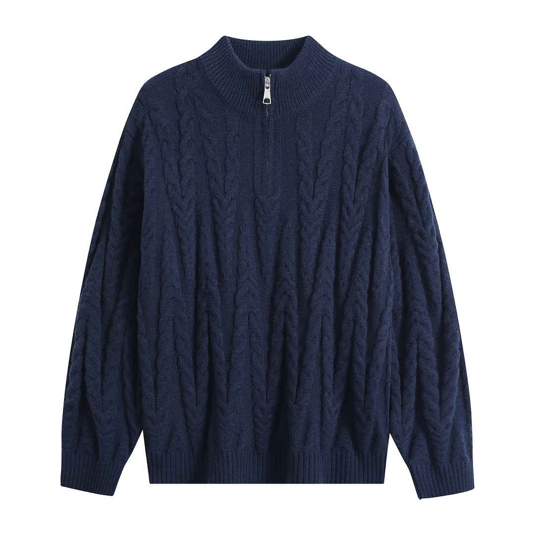Herren Grobstrick-Halbzip-Pullover im Oversize-Zopfmuster mit hohem Rippkragen Echoarchiv