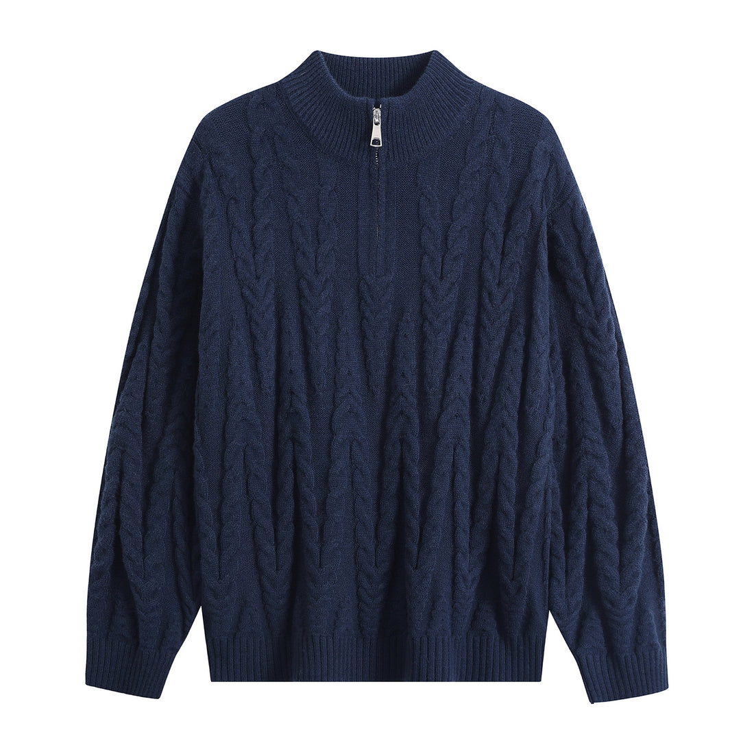 Herren Grobstrick-Halbzip-Pullover im Oversize-Zopfmuster mit hohem Rippkragen Echoarchiv