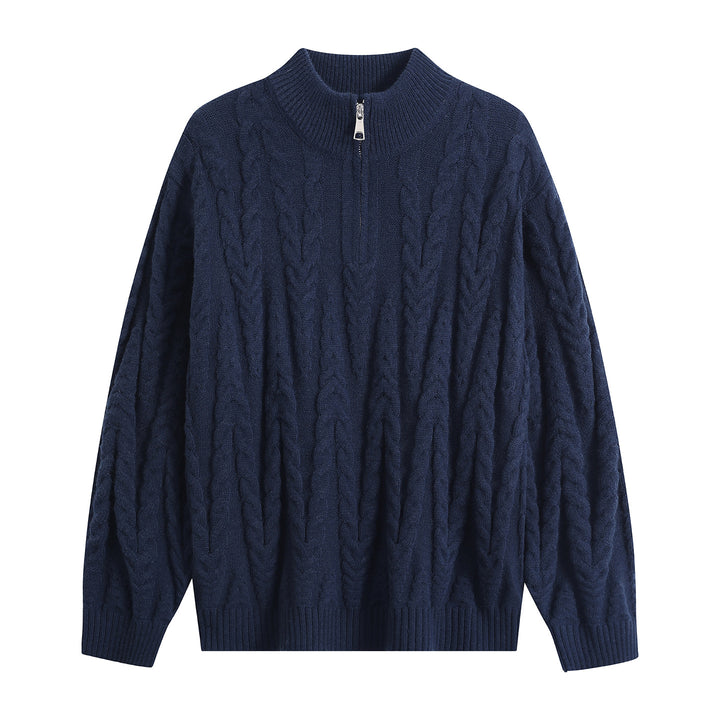 Herren Grobstrick-Halbzip-Pullover im Oversize-Zopfmuster mit hohem Rippkragen Echoarchiv