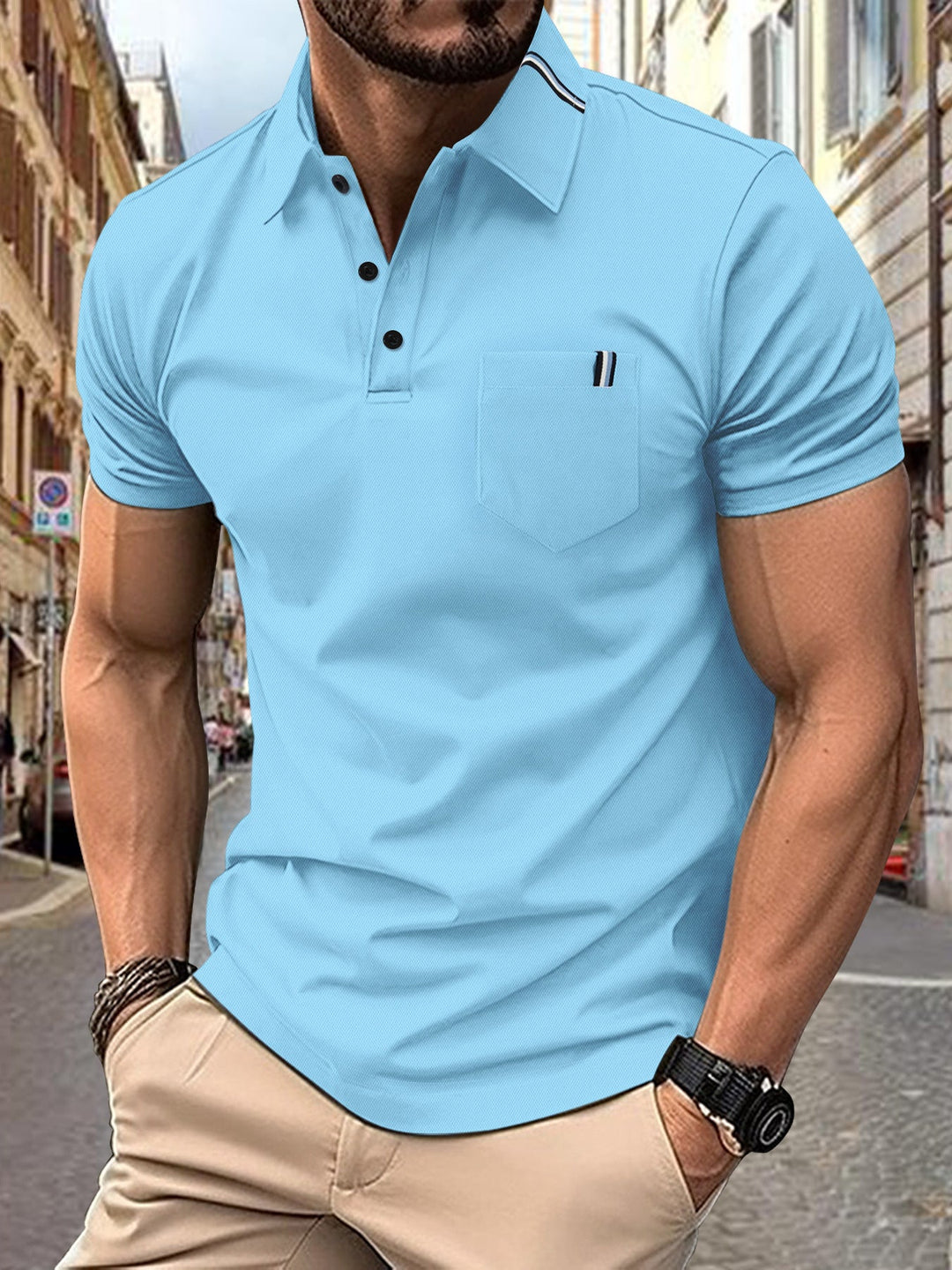 Herren Polohemd mit modernem Schnitt und Brusttasche Echoarchiv