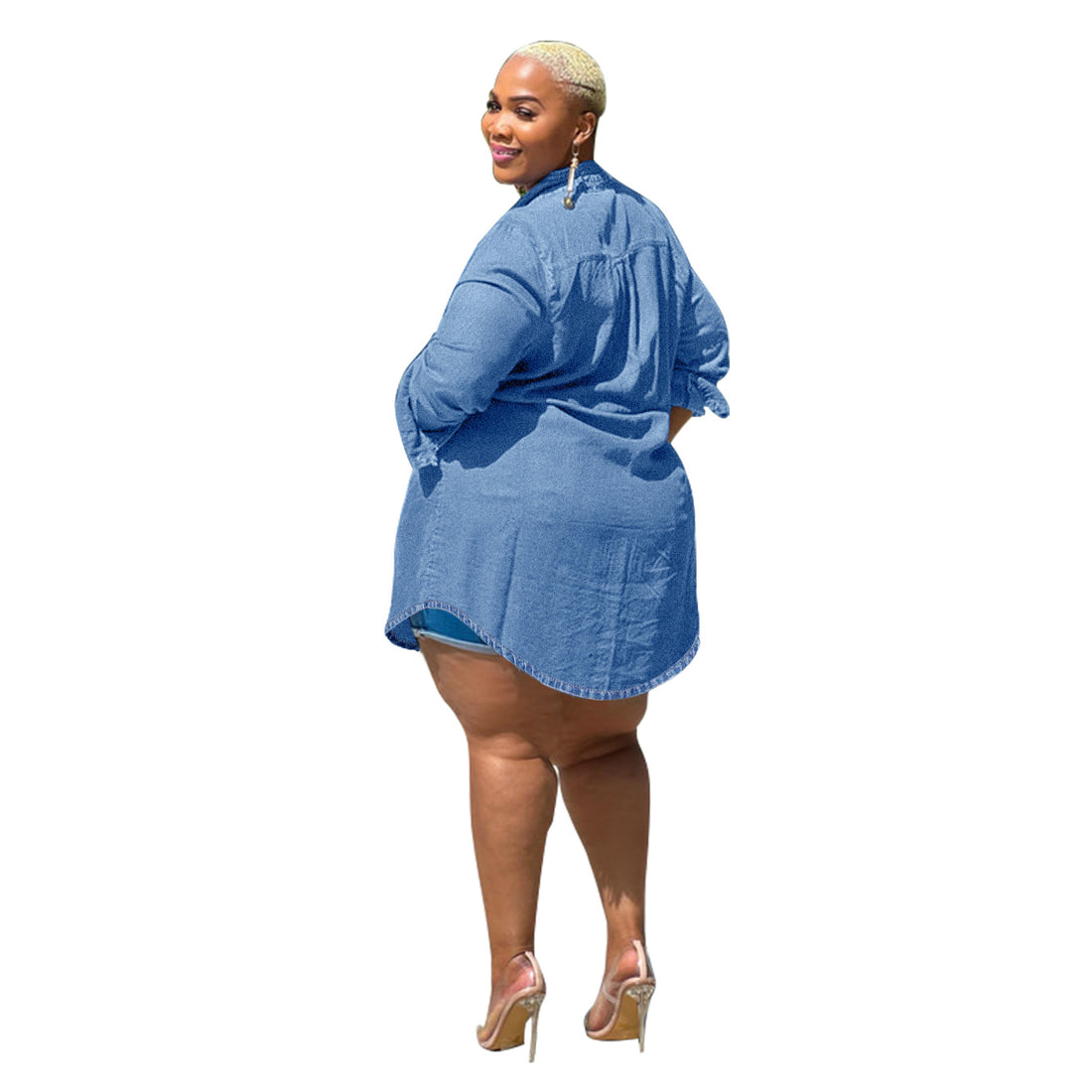 Damen Oversize-Denim-Hemdbluse im Longline-Schnitt mit Rollärmeln und Brusttaschen Echo Archiv