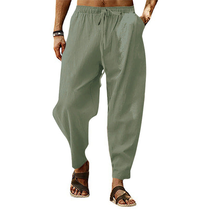 Herren nan lockere Sommer-Slouch-Hose aus Leinenmix mit elastischem Bund und konischem Knöchelabschluss Echoarchiv